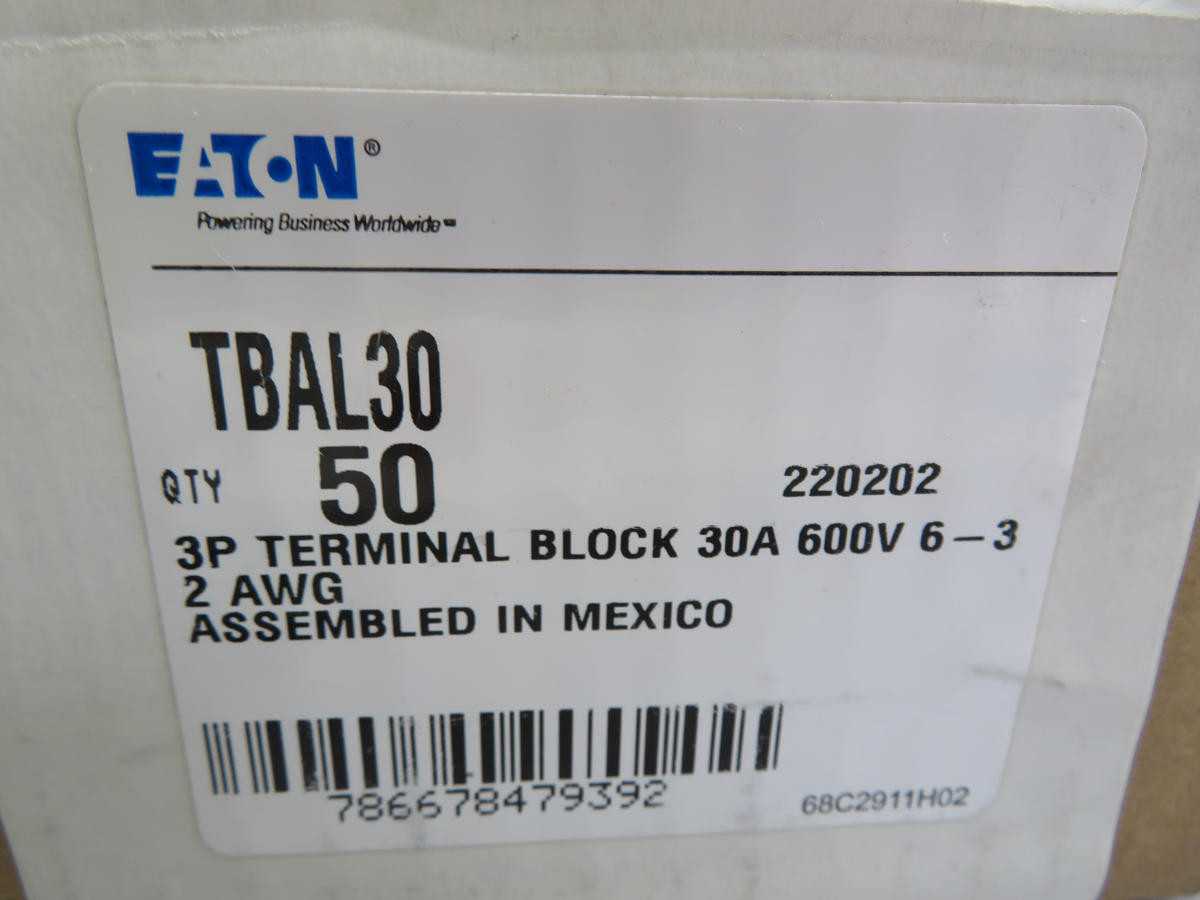 LOT OF 50 EATON TBAL30 3P TERMINAL BLOCK T232008 - TERMINAL BLOCKS