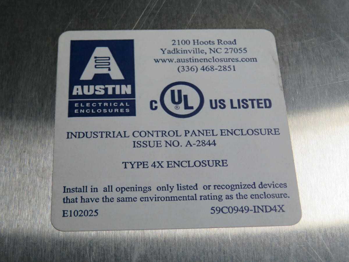 AUSTIN A-2844 SS ENCLOSURE 24X20X12 T240920 - ELECTRICAL ENCLOSURES