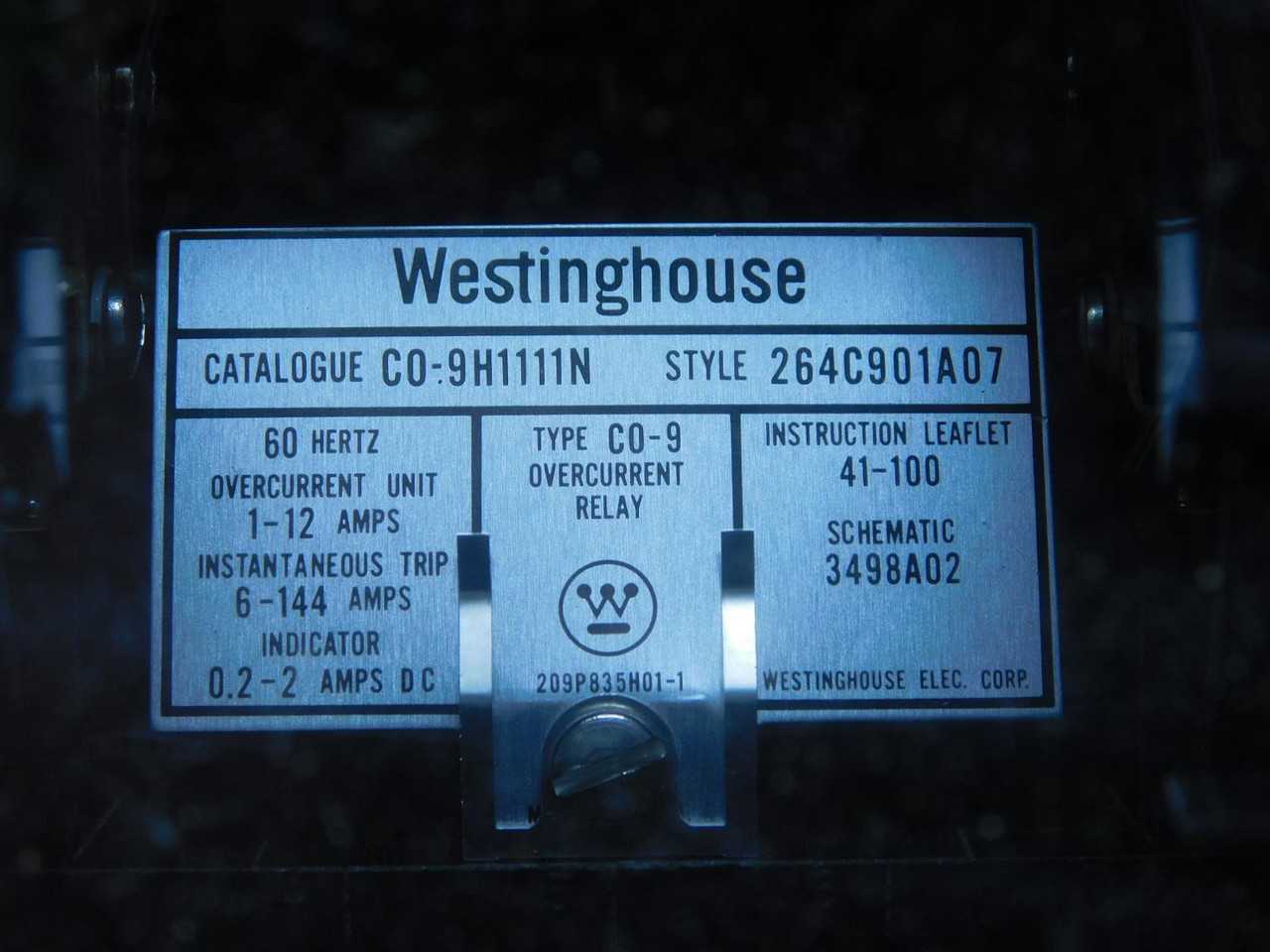 WESTINGHOUSE C0-9 C0-9H1111N OVERCURRENT RELAY T149617 - PROTECTION RELAY