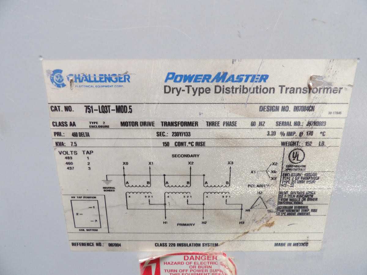CHALLENGER 751-LQ3T-MOD.5, 7.5 KVA, PRI.460, SEC. 230Y/133 DRY TYPE DISTRIBUTION TRANSFORMER M4319 - DRY TRANSFORMERS