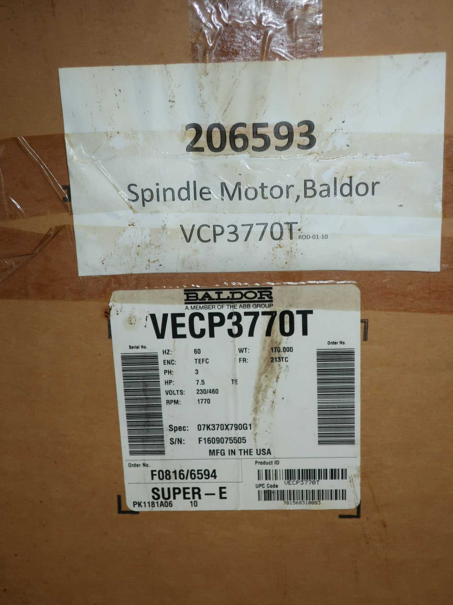 Baldor 7.5 HP Three Phase Motor 213TC 2700 RPM 460 V AC - AC MOTOR