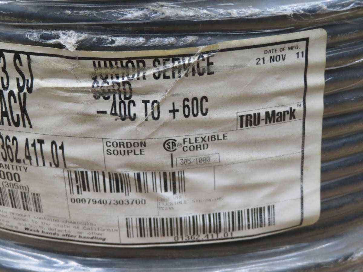 Lot Of 1000 Ft Carol 01362.41T.01 Junior Service Cord 14/3 SJ Black T216685 - CORDSET CABLES