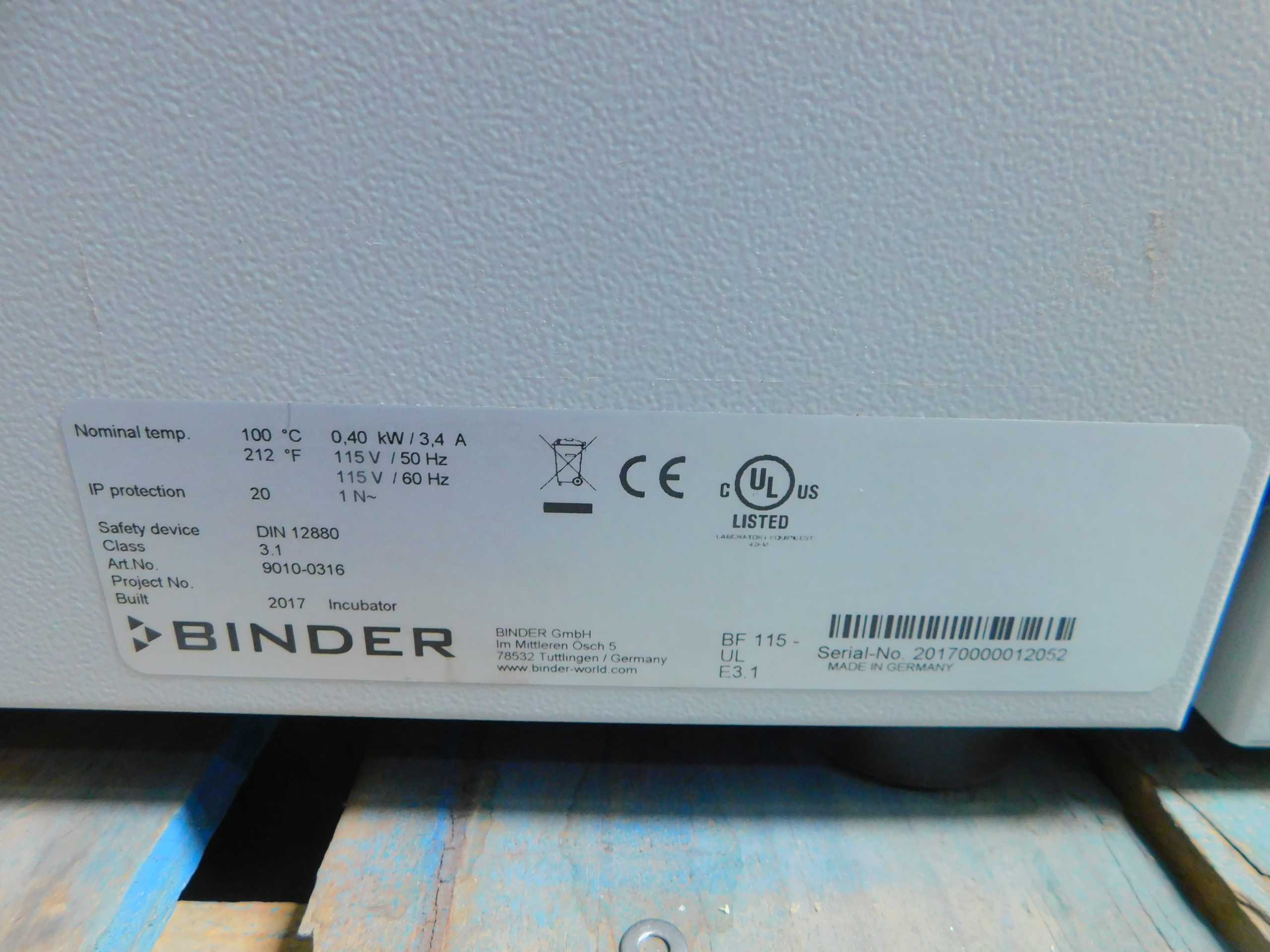 BINDER BF115UL Forced Convection Lab Incubator 4 Cu. Ft. Tested - LAB & SCIENTIFIC