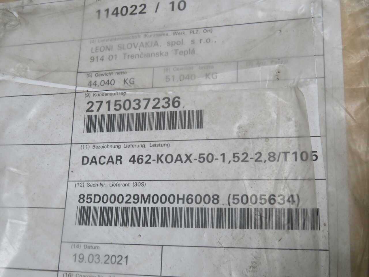Lot Of 8000 Ft Leoni Dacar 462-Koax-50-1 Coax Cable T270980 - COAXIAL CABLE