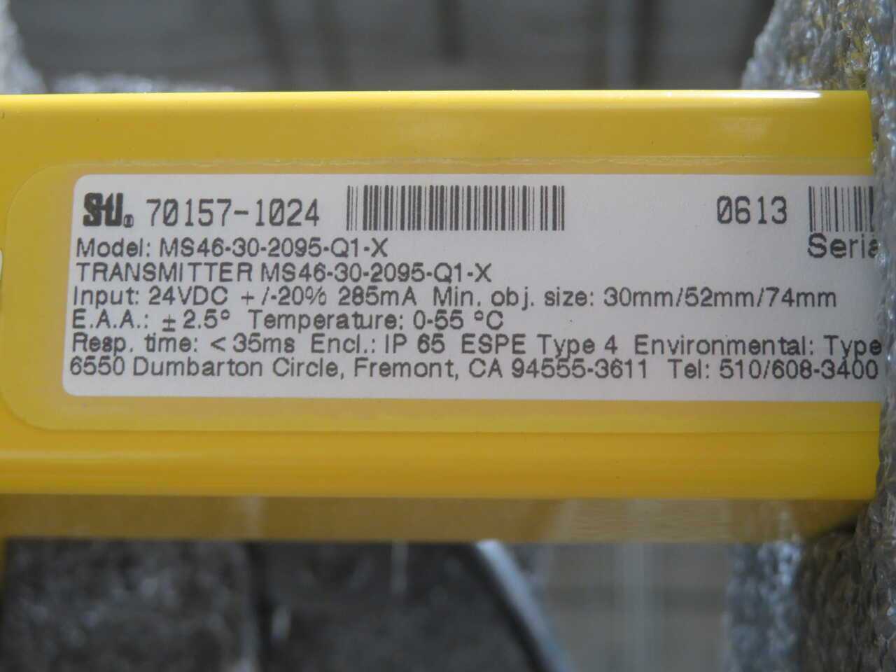 STI MS46-30-2095-Q1-X 70157-1024 LIGHT CURTAIN TRANSMITTER - PLANT & FACILITY
