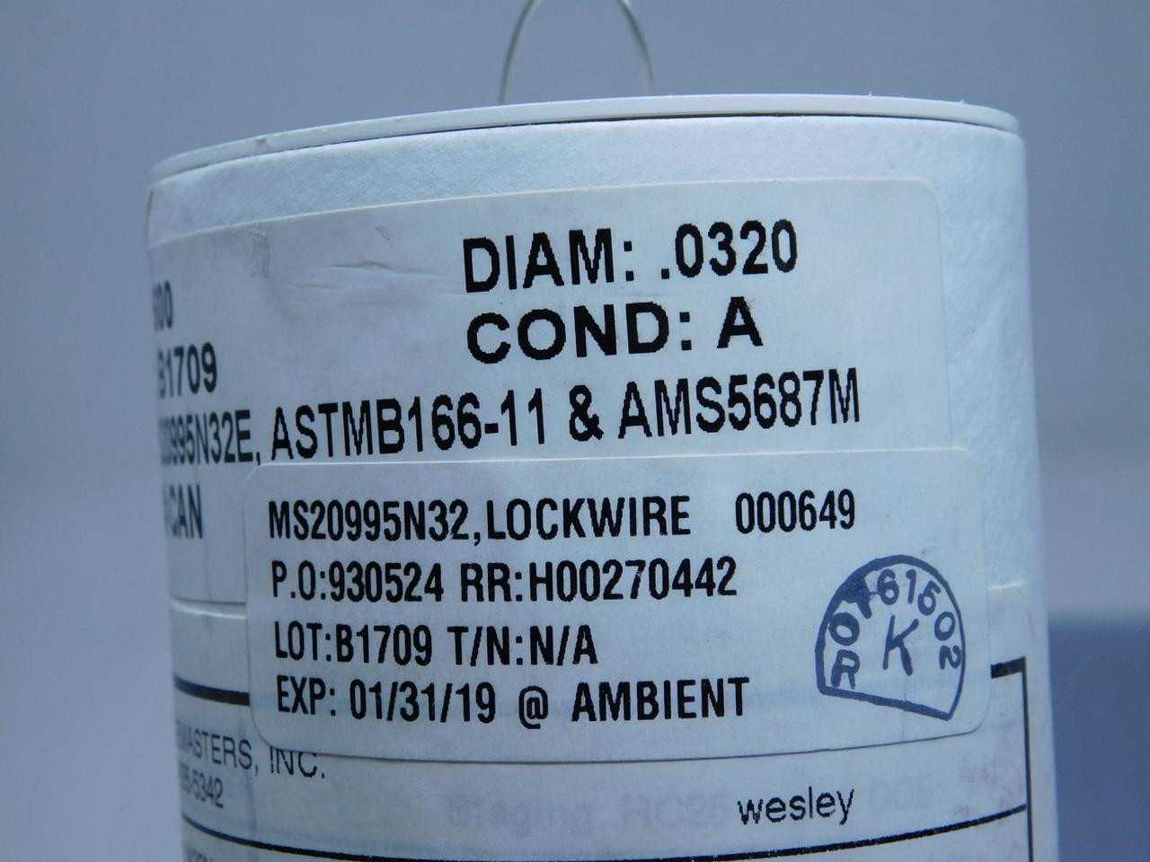 LOT OF 14 FT LOT OF 300 FT WIREMASTERS MS20995N32E MILITARY STANDARD SAFETY WIRE T132098 - ELECTRICAL WIRE