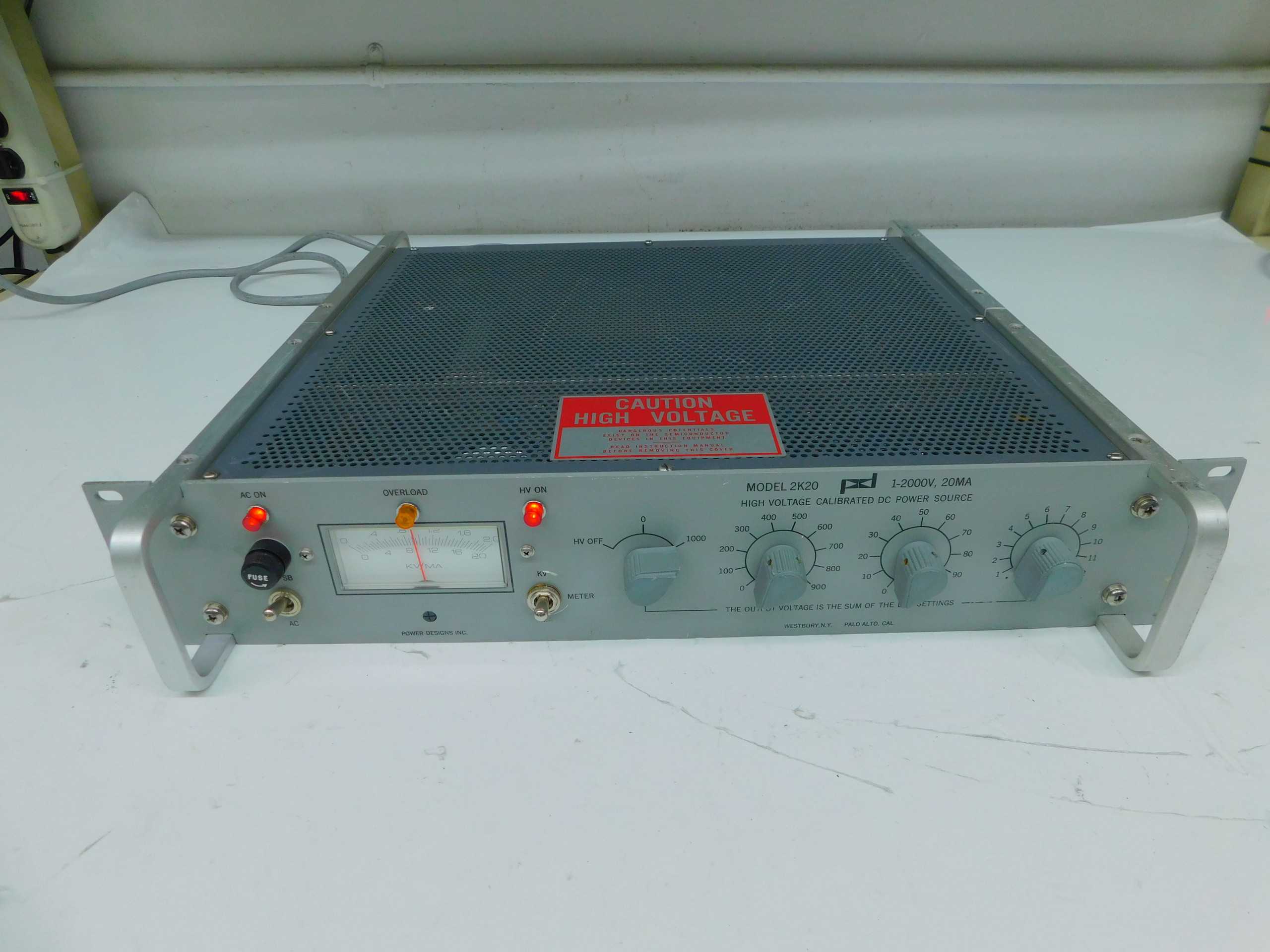 PD POWER DESIGNS 2K20 HIGH VOLTAGE CALIBRATED DC POWER SOURCE 1-2000V,20MA - POWER SUPPLIES