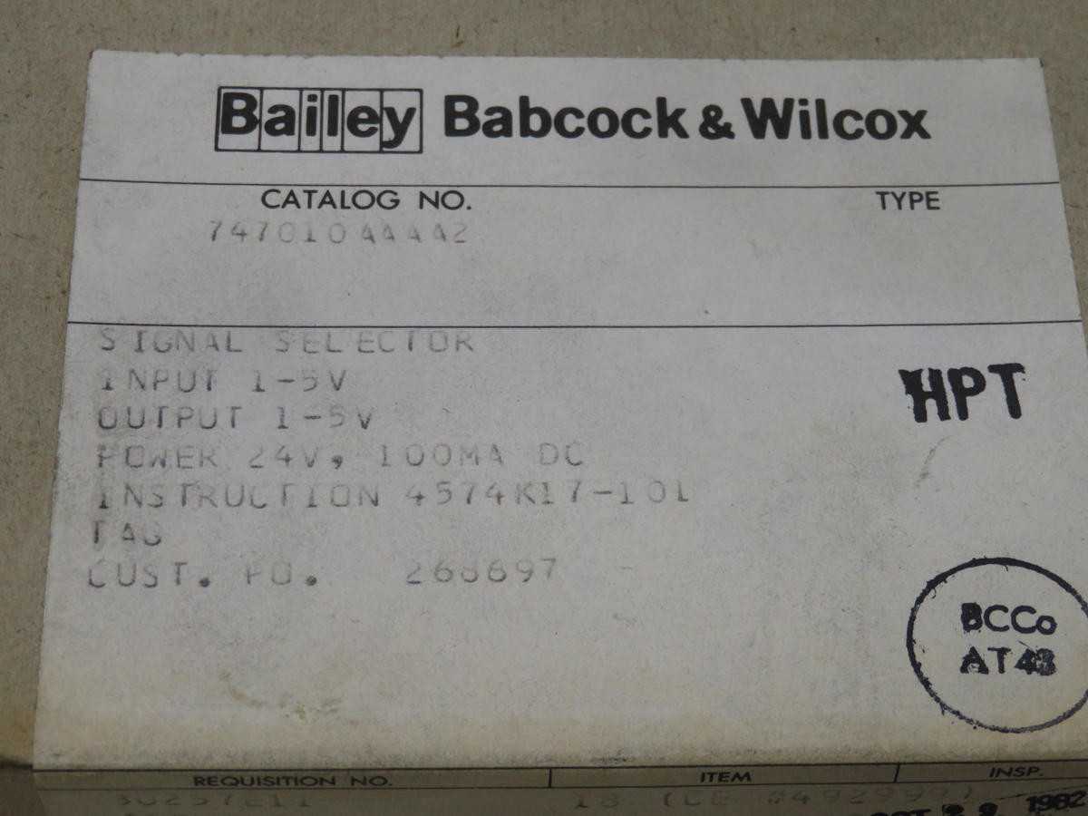 BAILEY 747010AAAA2 SIGNAL SELECTOR T221016 - SIGNAL CONDITIONERS