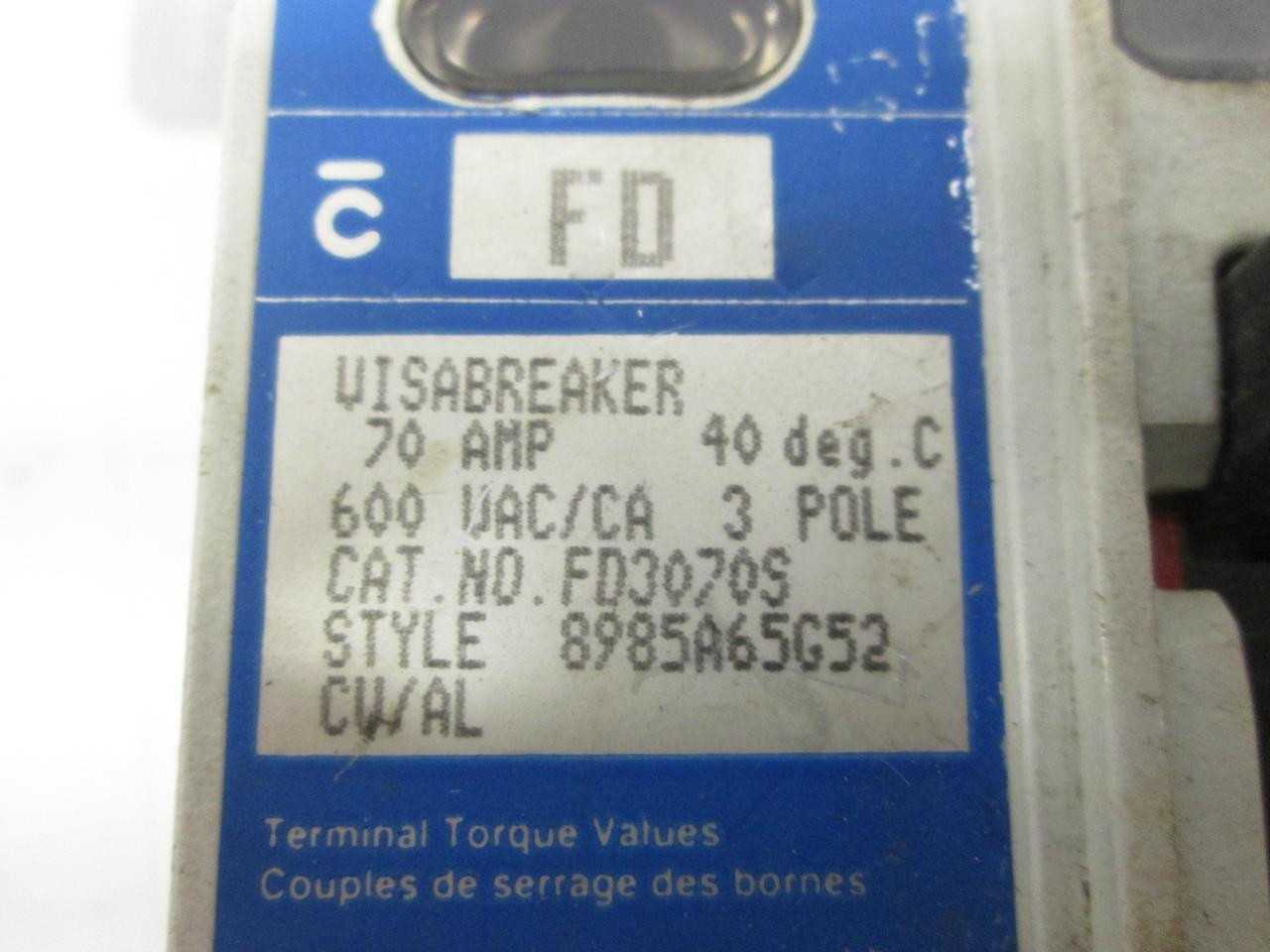 WESTINGHOUSE FD3070S 70 AMP 3 POLE CIRCUIT BREAKER T59899 - CIRCUIT BREAKERS