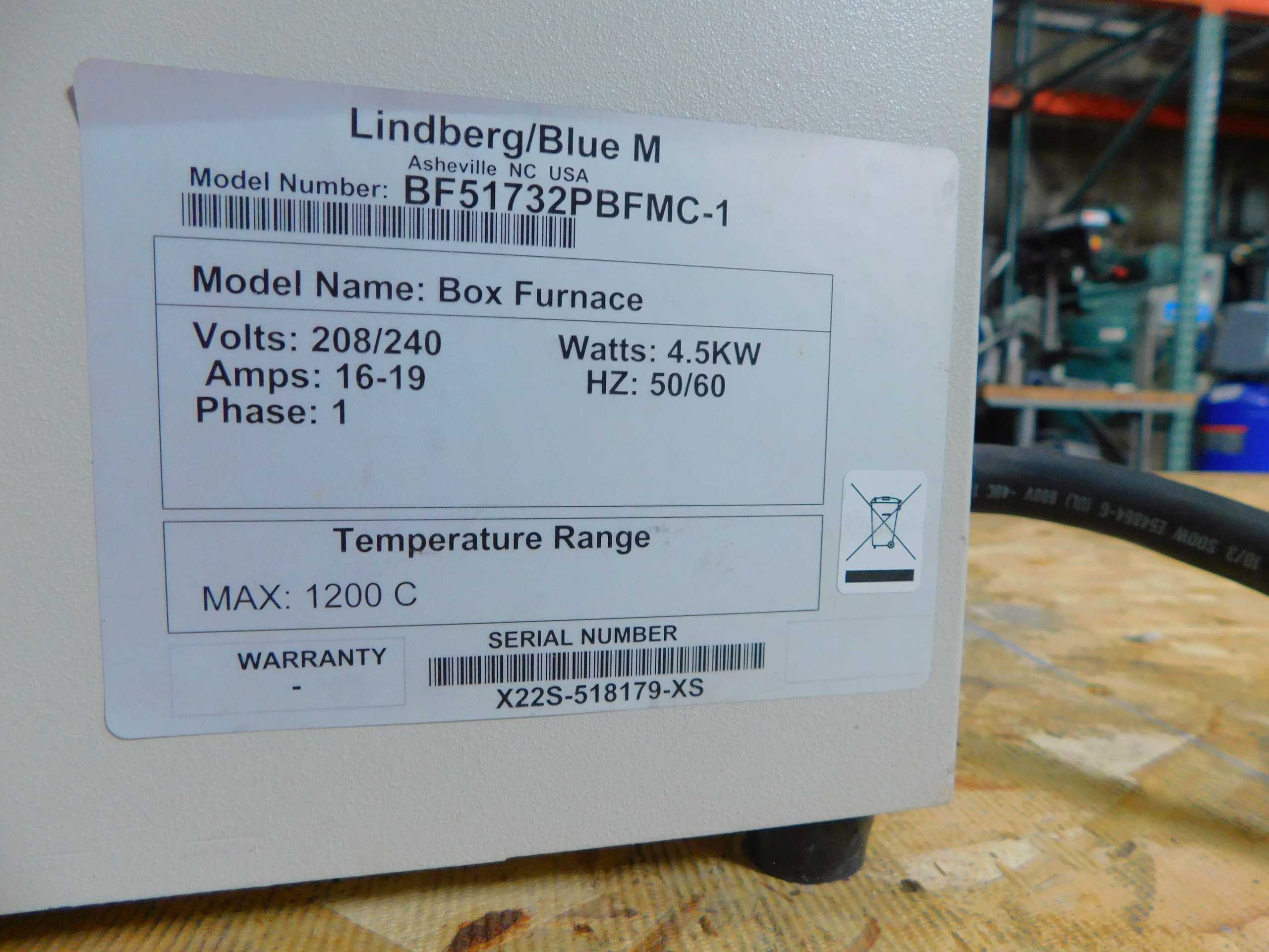 THERMO ELECTRON, LINDBERG/BLUE M BF51732PBFMC-1 BOX FURNACE, LABORATORY MUFFLE FURNACE 100-1200C, .6 - LAB & SCIENTIFIC