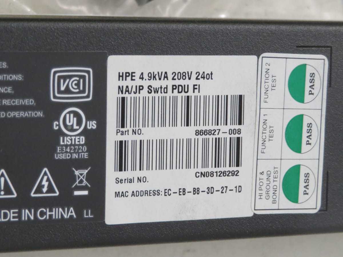 HP 866827-008 HPE 4.9 KVA 208V 24OT NA/JP SWTD PDU FL T197518 - POWER SUPPLIES