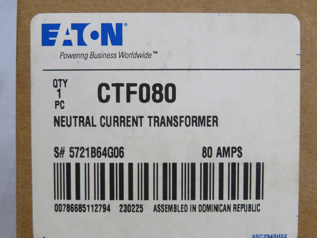 EATON CTF080 NEUTRAL CURRENT TRANSFORMER T270309 - POWER TRANSFORMERS