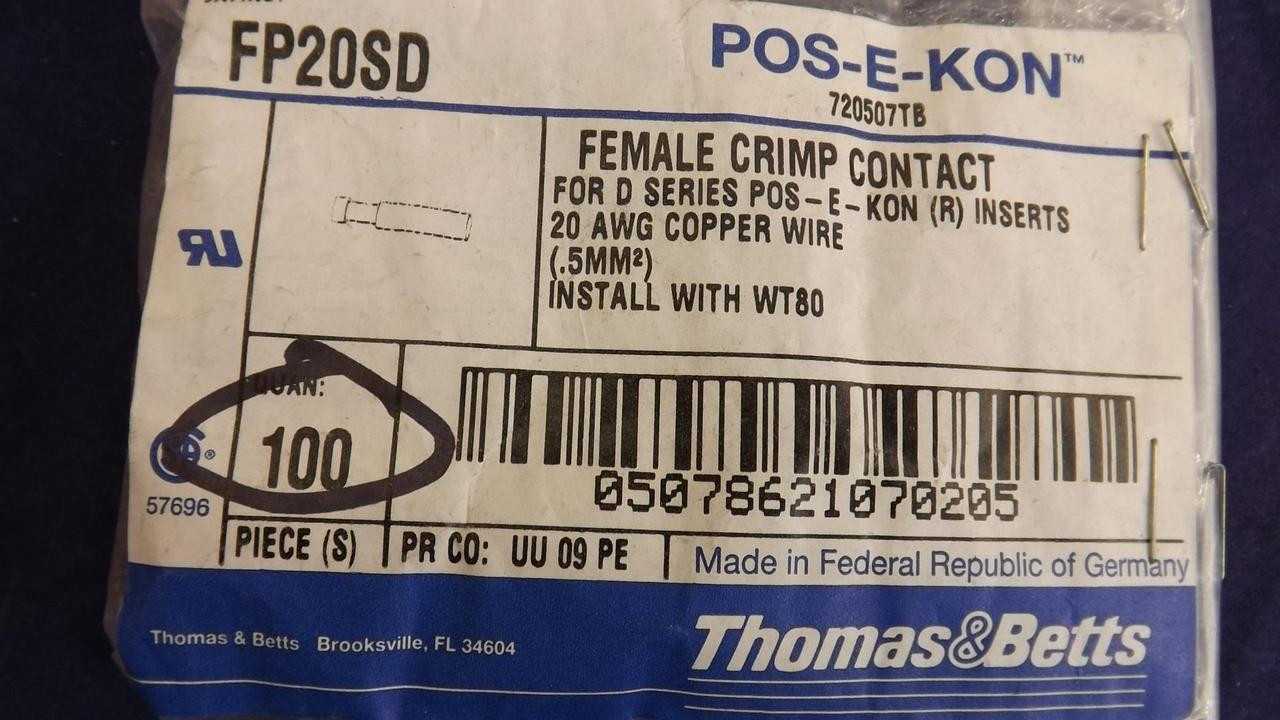 LOT OF 736 THOMAS & BETTS FP20SD FEMALE CRIMP CONTACTS T22111 - CONTACTORS