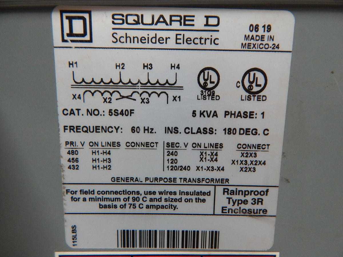 SQUARE D 5S40F TRANSFORMER 5KVA 1PH 480V - 120/240V TYPE 3R M4027 - DRY TRANSFORMERS