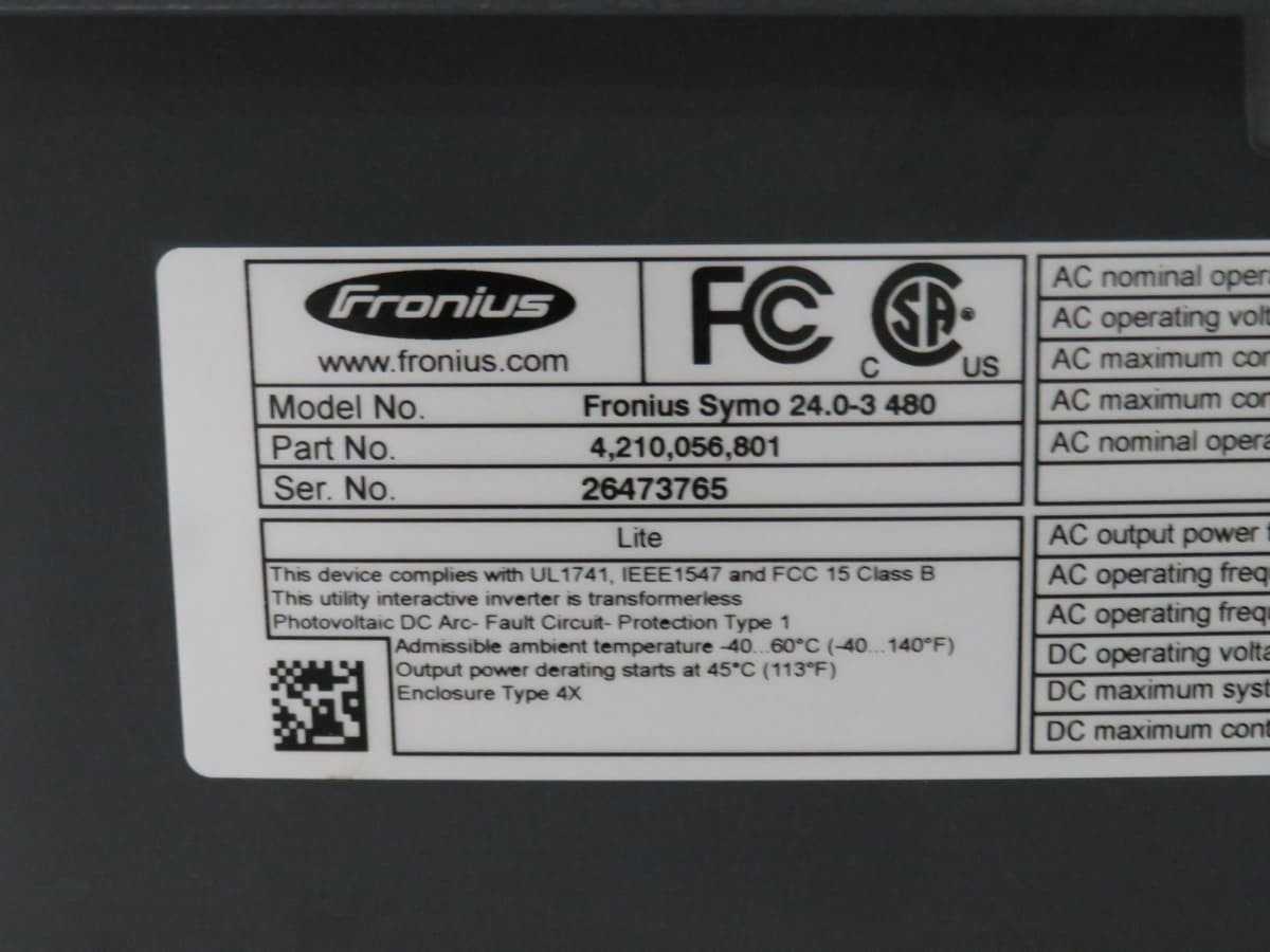 FRONIUS FONIUS SYMO 24.0-3 480 INVERTER T192520 - POWER INVERTERS
