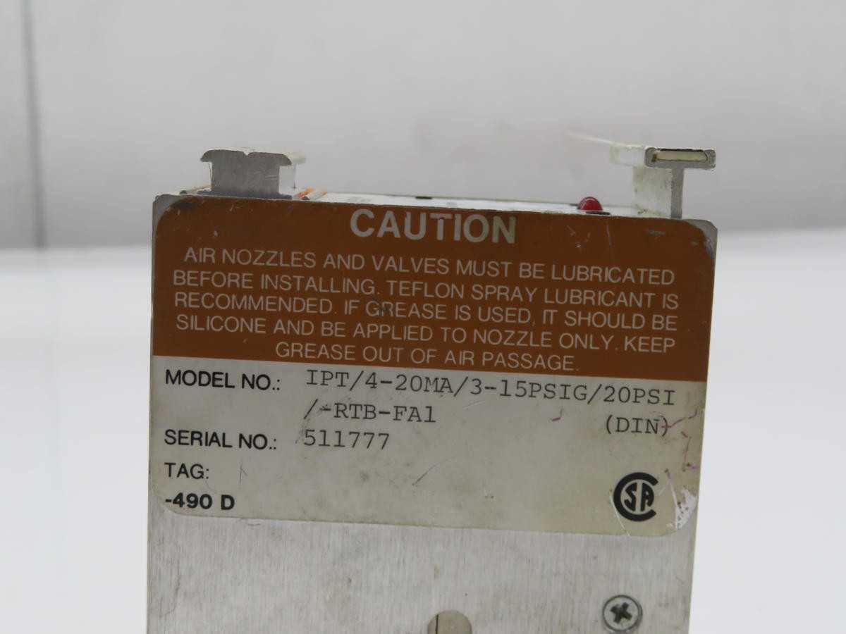 MOORE INDUSTRIES IPT/4-20MA/3-15PSIG/20PSI/-RTB-FA1 CURRENT TO PRESSURE TRANSMITTER T229641 - PRESSURE TRANSMITTER