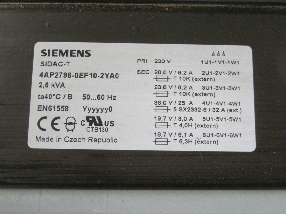 Siemens 4AP2796-0EF10-2YA0 Autotransformer 2.6 kVA 50-60 Hz T196451 - POWER TRANSFORMERS