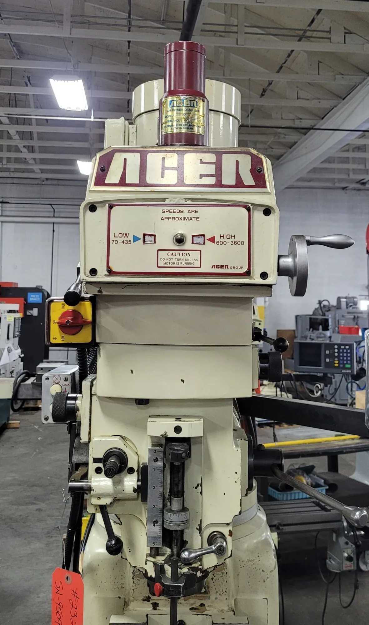 ACER ULTIMA 4VK VERTICAL MILL, 5 HP, 10" X 50" TABLE, #40 TAPER, POWER DRAWBAR, FAGOR DRO