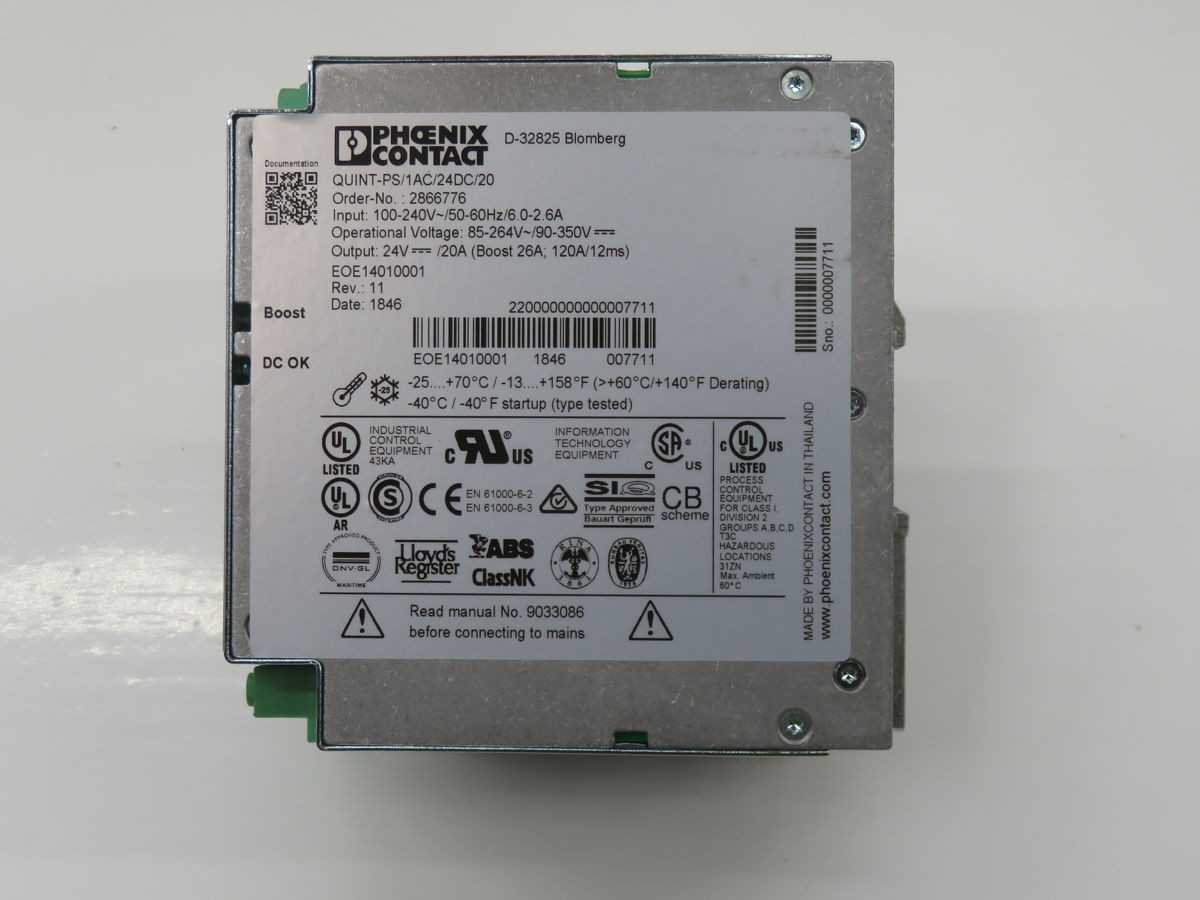 PHOENIX CONTACT QUINT-PS/1AC/24DC/20 POWER SUPPLY T243721 - POWER SUPPLIES