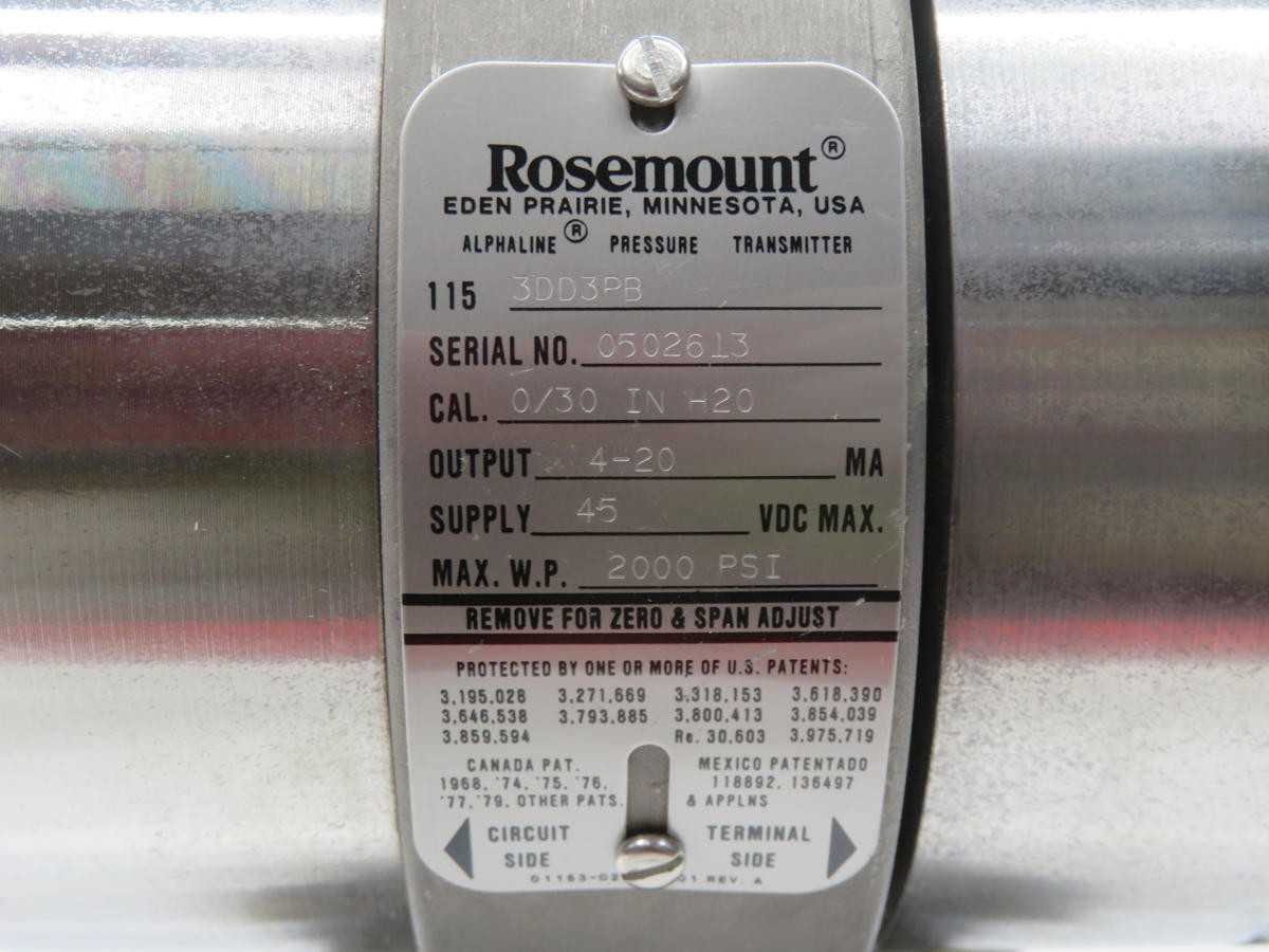 ROSEMOUNT 0/30 IN H20 PRESSURE TRANSMITTER T233893 - PRESSURE TRANSMITTER