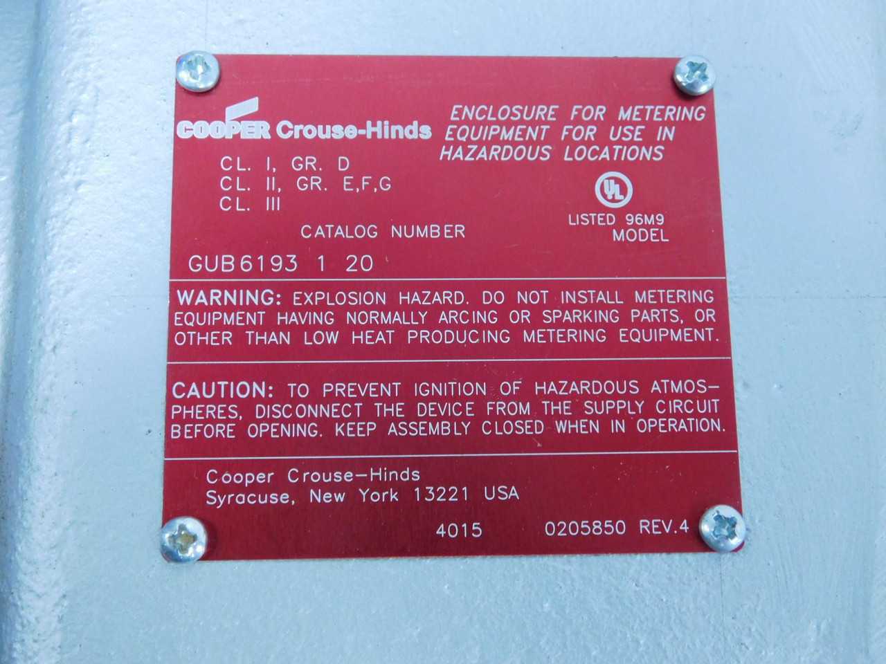 COOPER GUB6193 1 20 EXPLOSIONPROOF INSTRUMENT ENCLOSURE T149853 - ELECTRICAL ENCLOSURES