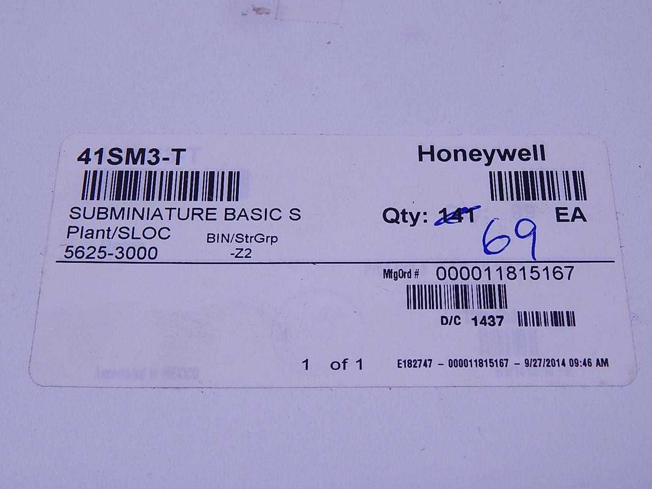 LOT OF 60 HONEYWELL 41SM3-T BASIC / SNAP ACTION SWITCHES SUBMIN BASIC SWITCH T114922 - SWITCHES