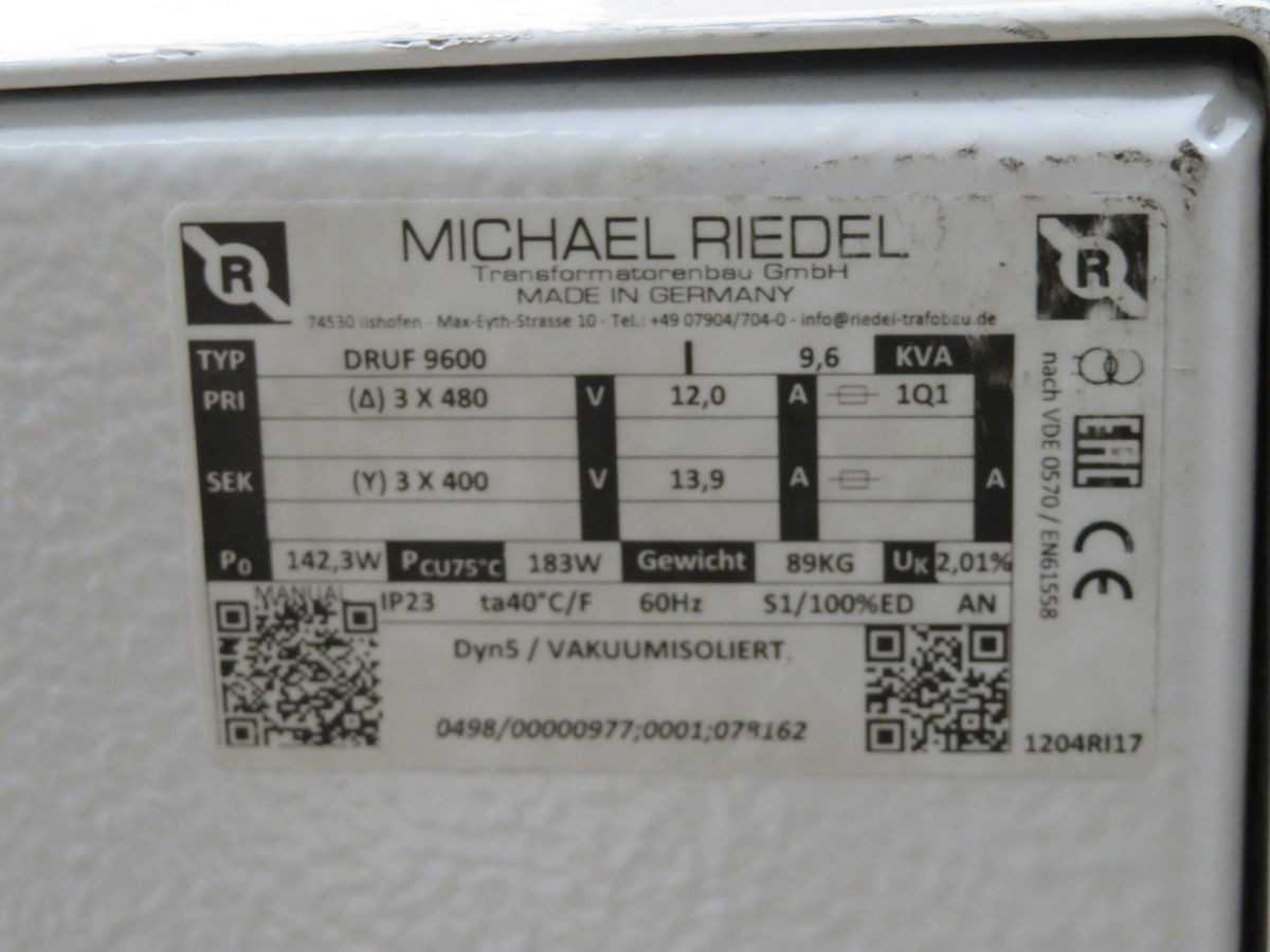 MICHAEL RIEDEL DRUF 9600 ISOLATION TRANSFORMER T249816 - POWER TRANSFORMERS