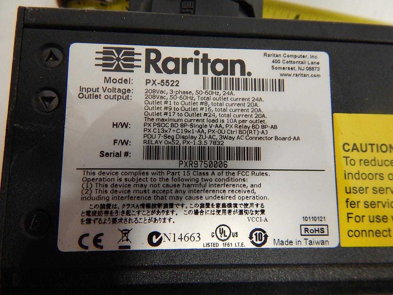 RARITAN PX-5522 24 OUTLET POWER CONTROL UNIT T63737 - POWER SUPPLIES