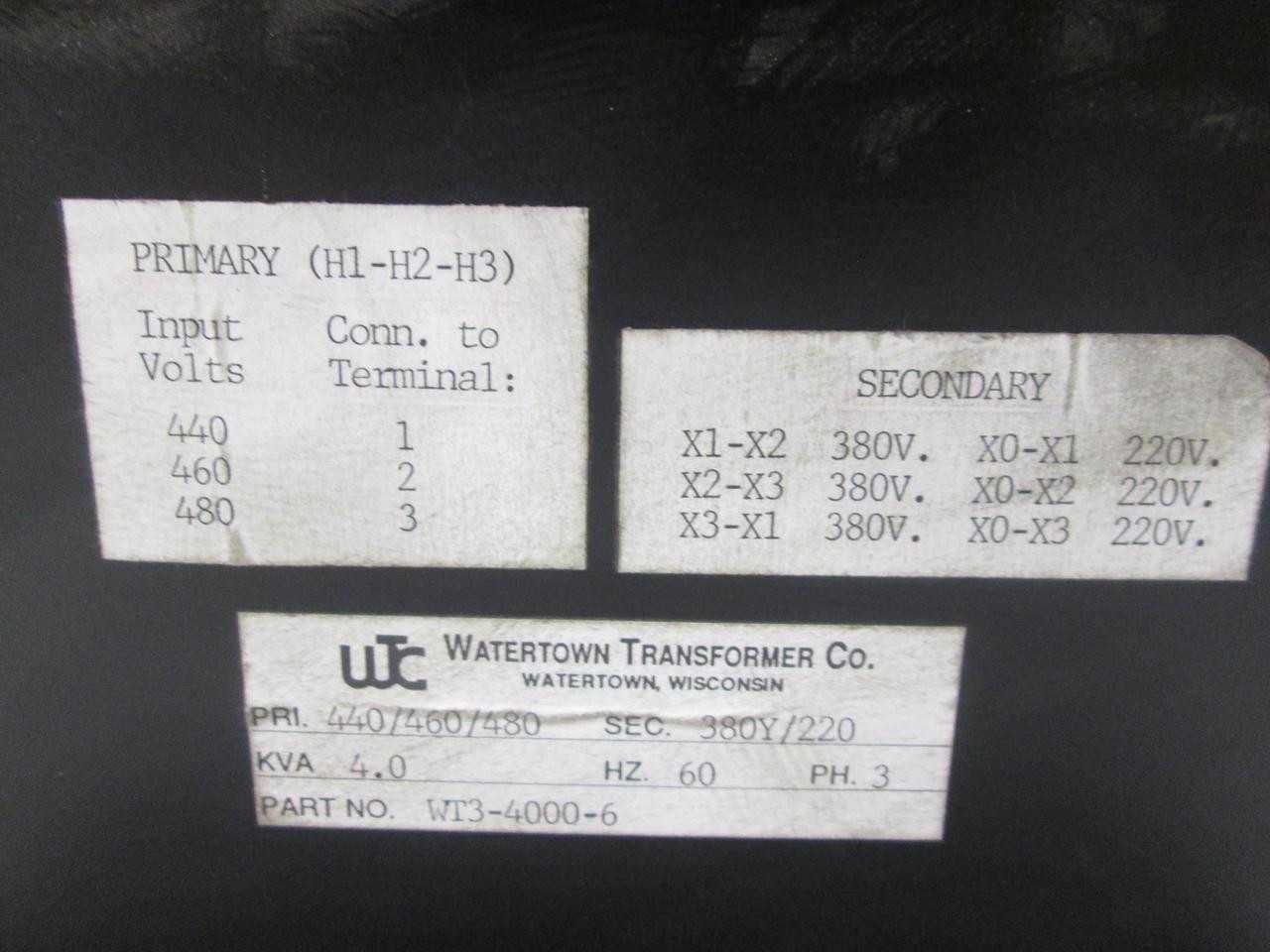 Watertown WT3-4000-6 4.0 kVA Transformer 440/460/480 V 3-Phase T63445 - MACHINING ACCESSORIES & TOOLING