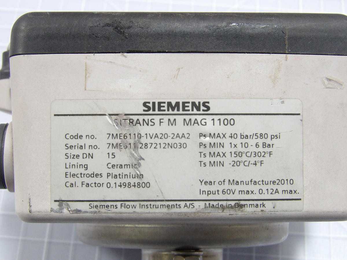 SIEMENS 7ME6110-1VA20-2AA2 SITRAN FM MAG 1100 SITRANS FM ELECTROMAGNETIC FLOW SENSOR 60V MAX SIZE DN - PRESSURE TRANSMITTER