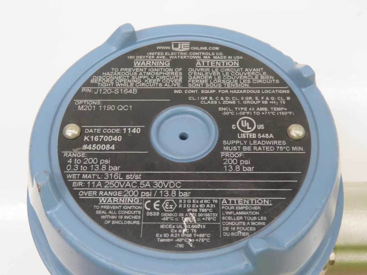 UNITED ELECTRIC J120-S164B PRESSURE SWITCH T242545 - SWITCHES