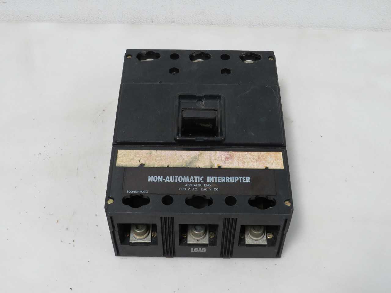 100P824H02G NON-AUTOMATIC INTERRUPTER CIRCUIT BREAKER 400A 600V AC 250VDC T185055 - INDUSTRIAL PARTS