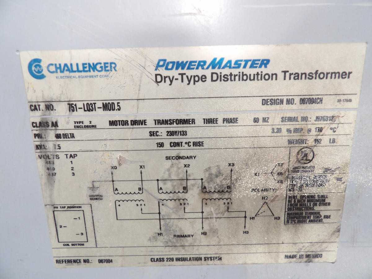 CHALLENGER 751-LQ3T-MOD.5, 7.5 KVA, PRI.460, SEC. 230Y/133 DRY TYPE DISTRIBUTION TRANSFORMER M4350 - DRY TRANSFORMERS