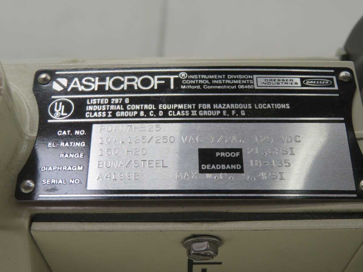 ASHCROFT PDAN7HB25 PRESSURE SWITCH T246795 - SWITCHES