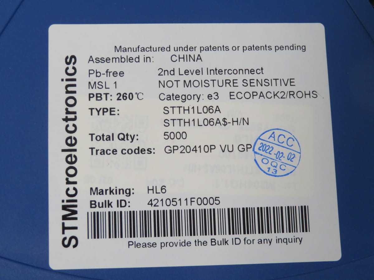 LOT OF 5000 STMICROELECTRONICS STTH1L06A ULTRAFAST RECTIFIERS T196571 - ELECTRONIC COMPONENTS