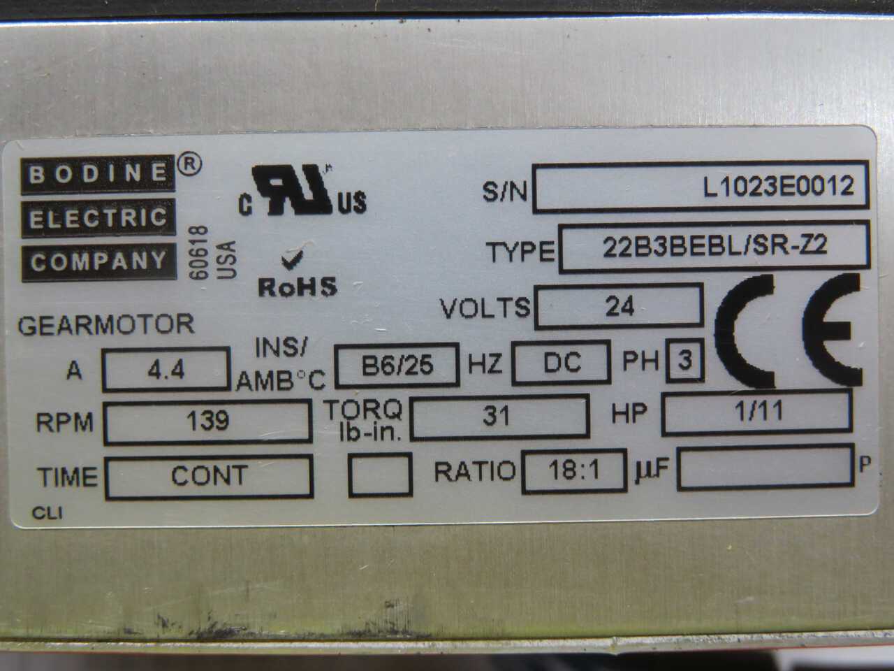 BODINE 22B3BEBL/SR-Z2 PARALLEL SHAFT DC GEARMOTOR T269476 - ELECTRIC MOTORS