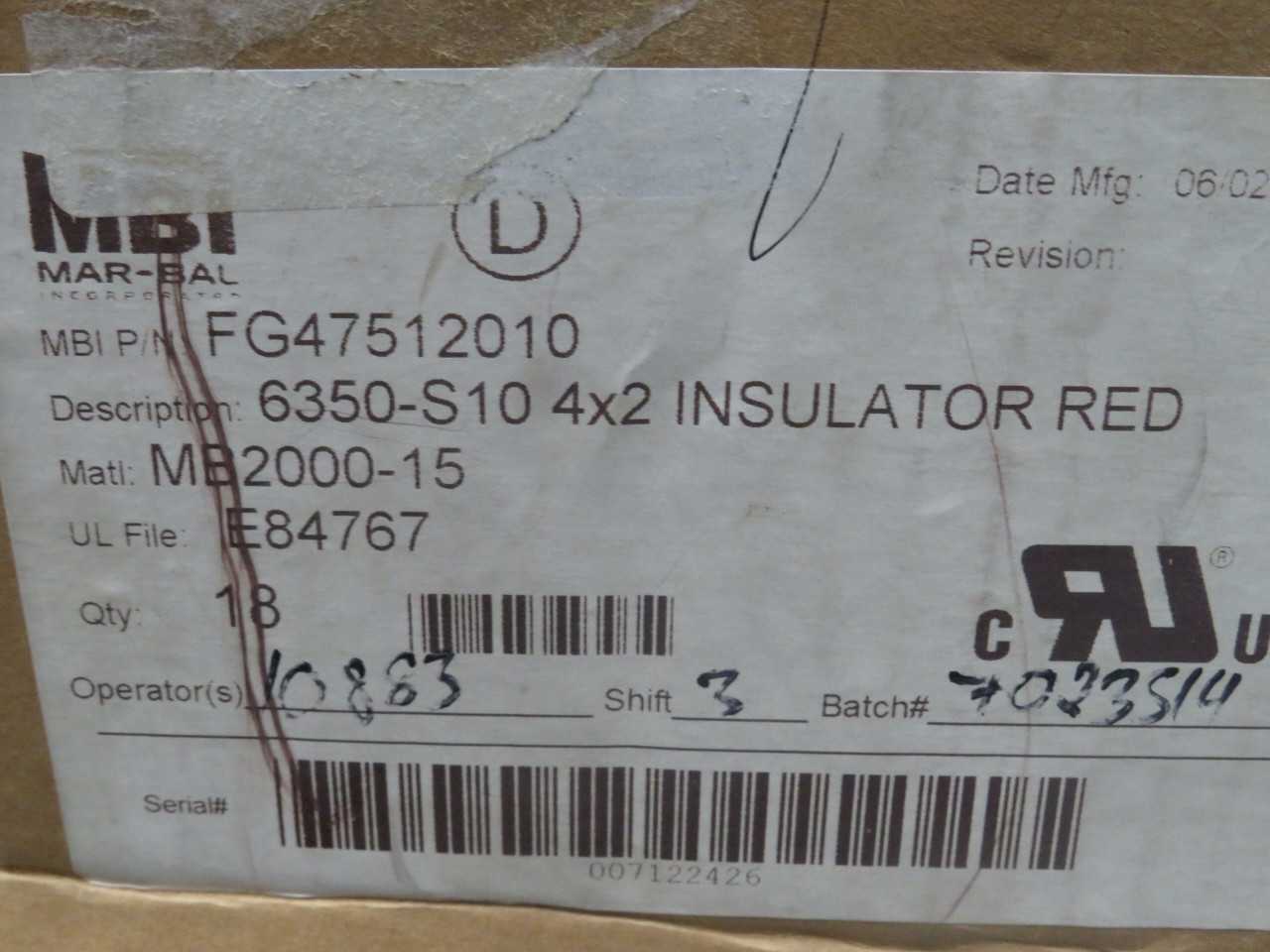 Lot Of 15 MBI FG47512010 MB2000-15 4 X 2 Electrical Standoff Insulators Red 5 kV T1 - ELECTRICAL COMPONENTS