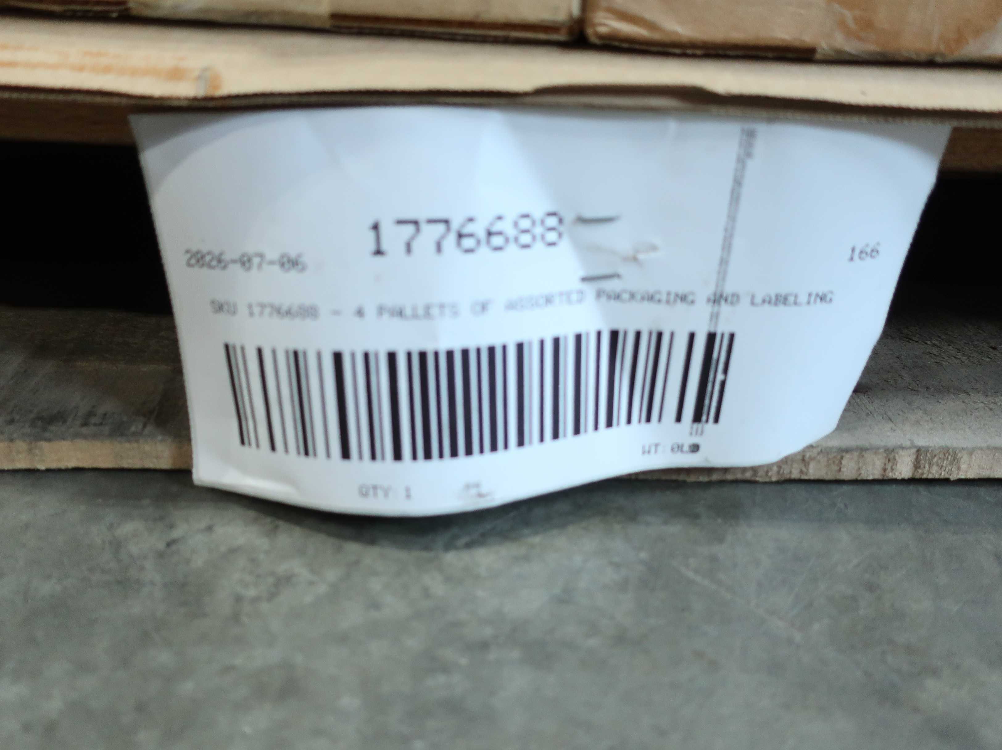 SKU 1776688 - 4 PALLETS OF ASSORTED PACKAGING AND LABELING - PACKAGING
