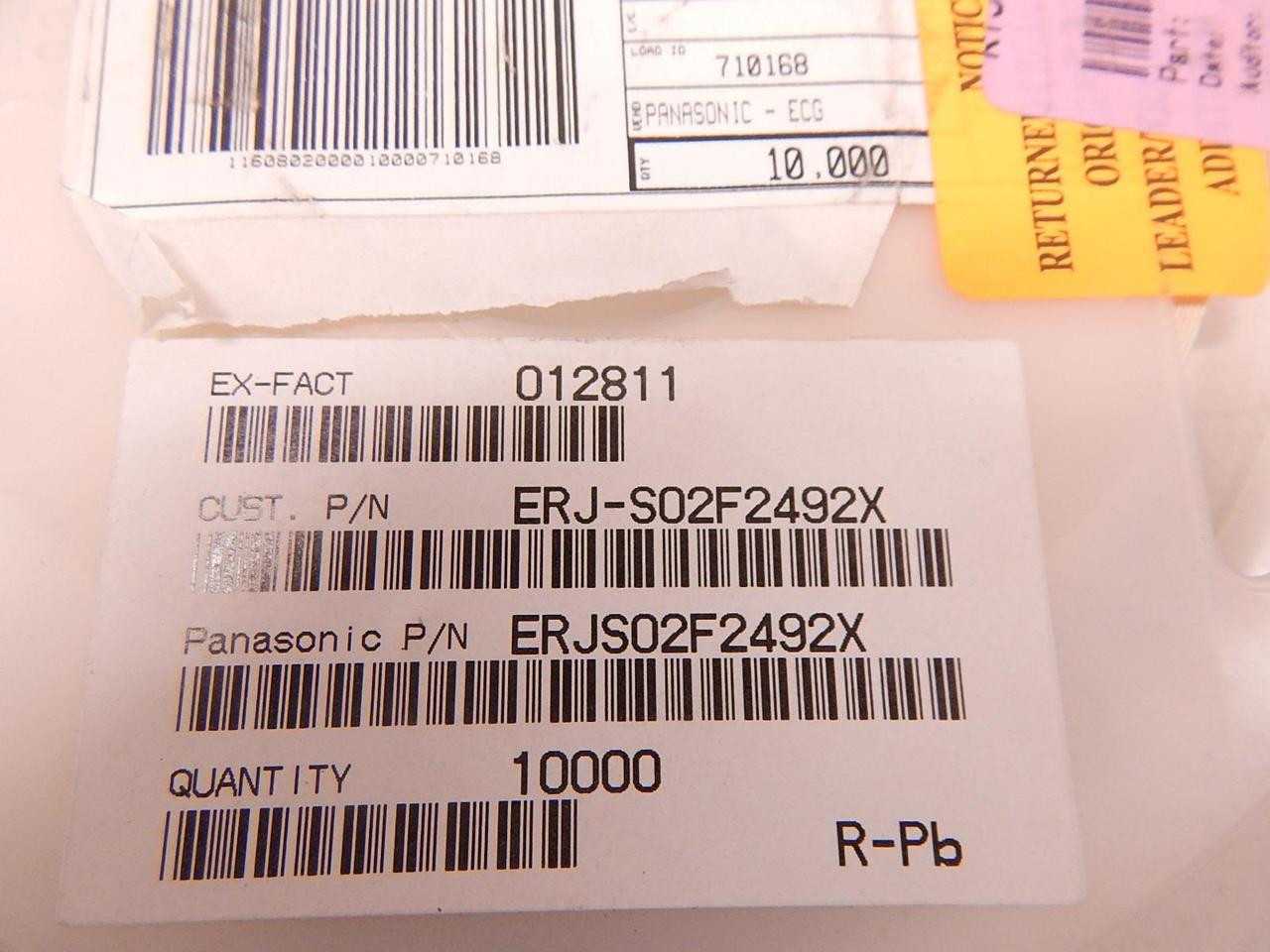 LOT OF 10000 ERJS02F2492X THICK FILM RESISTORS SMD 0402 24.9KOHMS 1% ANTI-SULFUR T78123 - ELECTRICAL COMPONENTS
