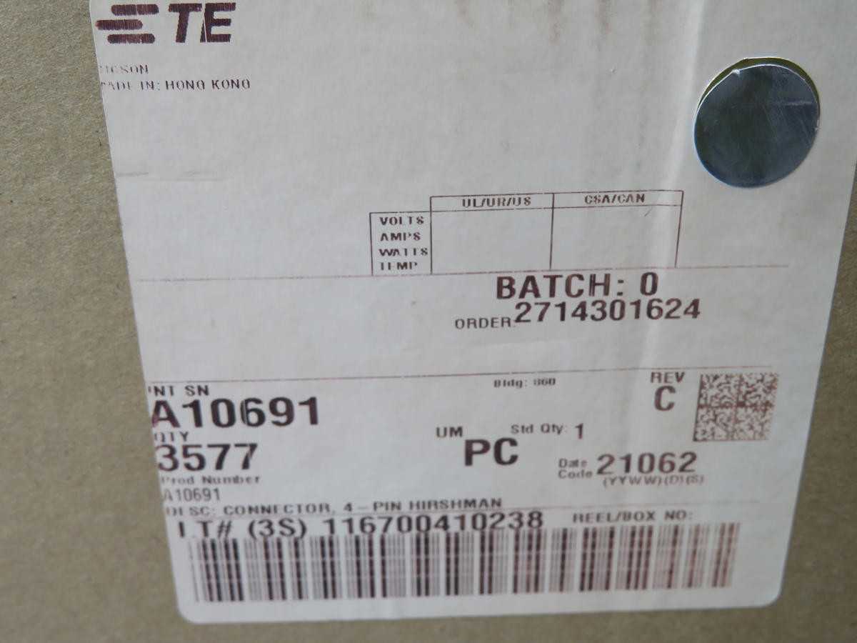 1000 TE CONNECTIVITY A10691 4-PIN HIRSHMAN CONNECTOR T214179 - TELECOMMUNICATION