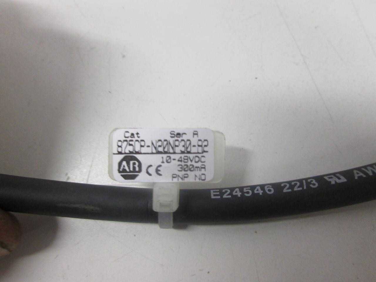 LOT OF 3 ALLEN BRADLEY 875CP-N20NP30-A2 CAPACITIVE PLASTIC CABLE ASSEMBLY T62866 - CORDSET CABLES