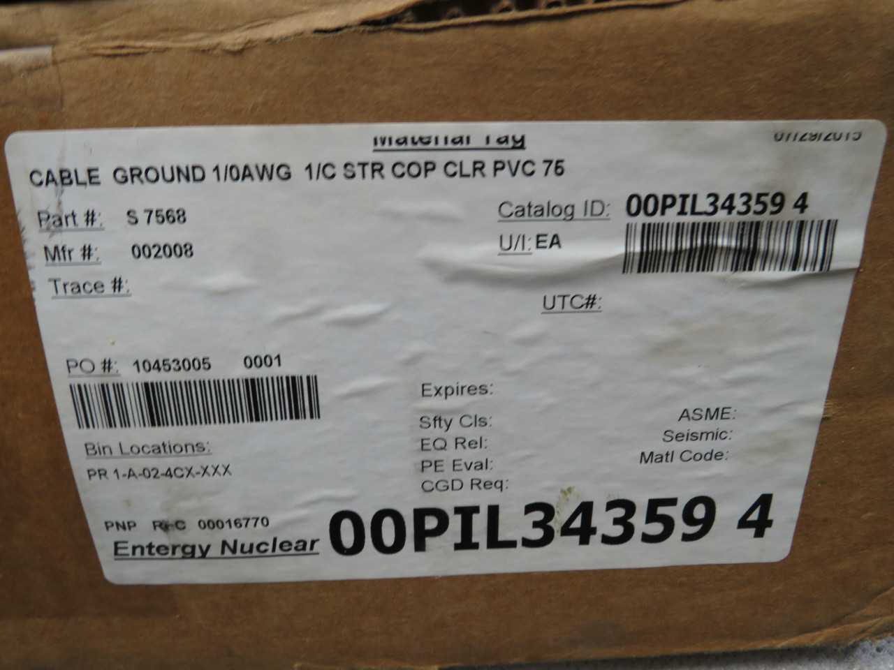 ENTERGHY S 7568 HLGA10CX75 CABLE GROUND 1/04WG 1/C STR COP CLR PVC 75 FT T187278 - ELECTRICAL WIRE