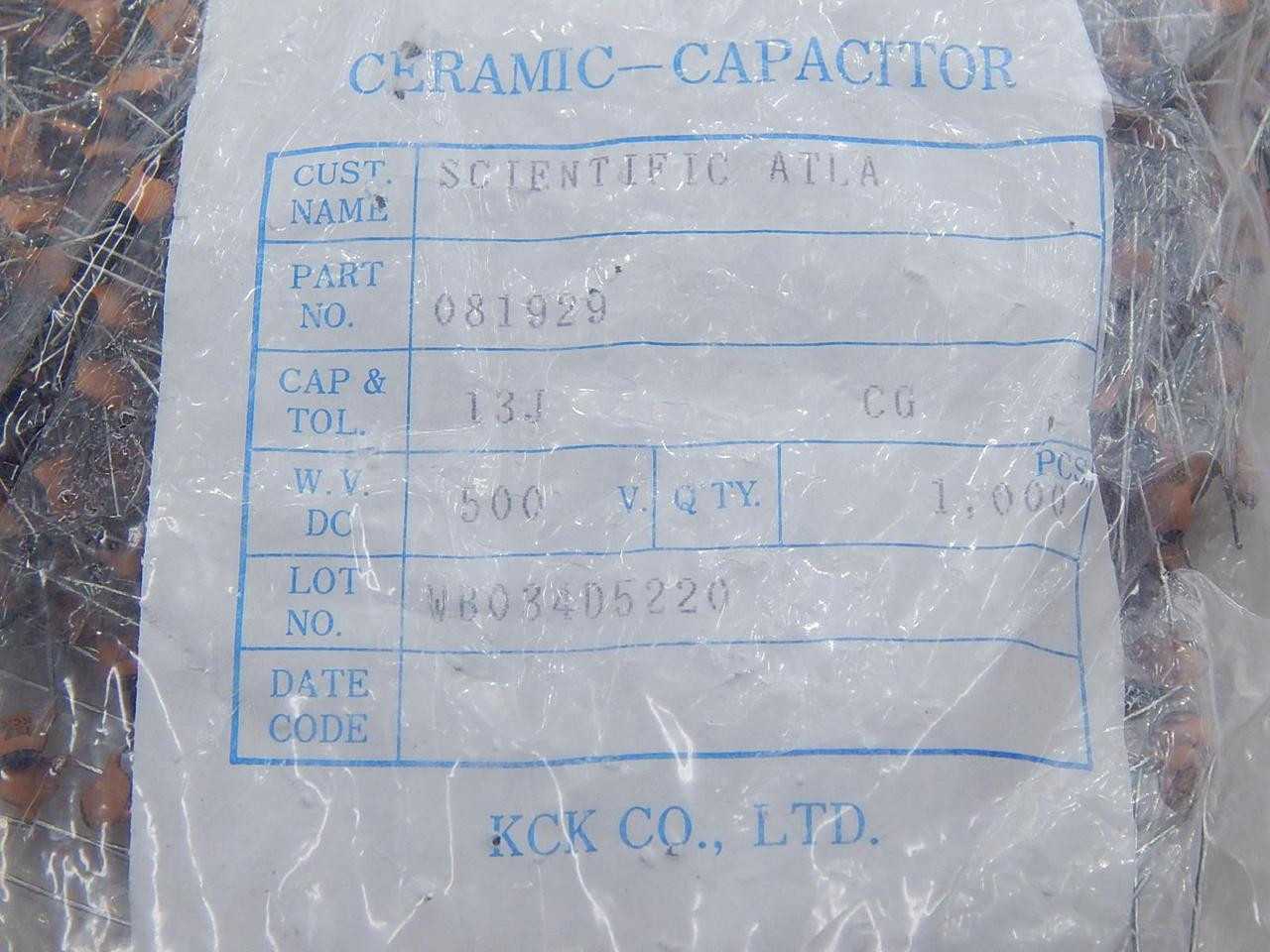 LOT OF 1000 SCIENTIFIC ATLA 081929 CERAMIC CAPACITOR 500 V T90870 - INDUSTRIAL PARTS