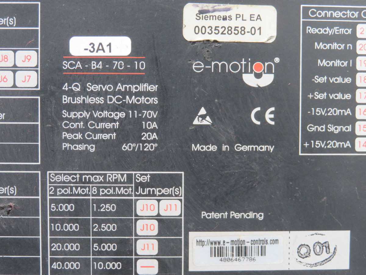 E-Motion SCA-B4-70-10 Brushless Servo Amplifier DC Motor T256042 - SERVO