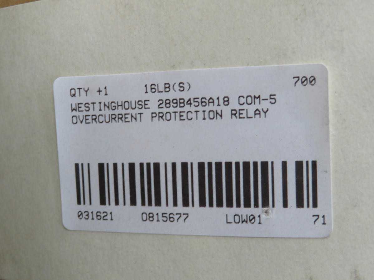 WESTINGHOUSE 289B456A18 COM-5 OVERCURRENT RELAY T210487 - PROTECTION RELAY