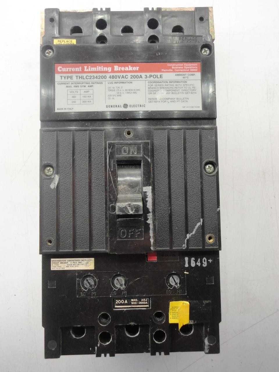GE THLC234200 MOLDED CASE CIRCUIT BREAKER 3 POLE 200A 480VAC T20681 - MISCELLANEOUS