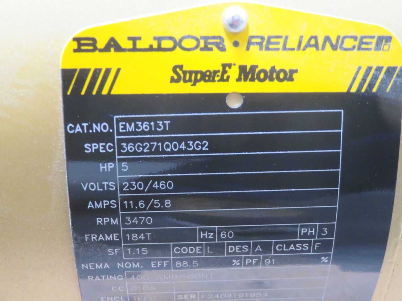 BALDOR EM3613T 366271Q043G2 5 HP, 3450 RPM, 3-PHASE TEFC GENERAL-PURPOSE MOTOR - AC MOTOR