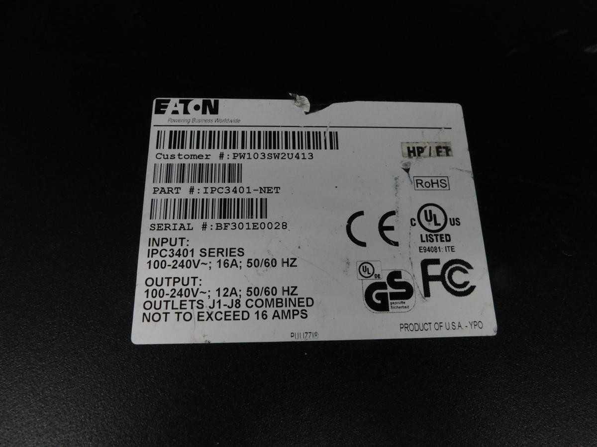 EATON IPC3401-NET INTELLIGENT POWER CONTROLLER, 8 OUTLETS, 19" RACK MOUNTABLE M4531 - ELECTRICAL COMPONENTS
