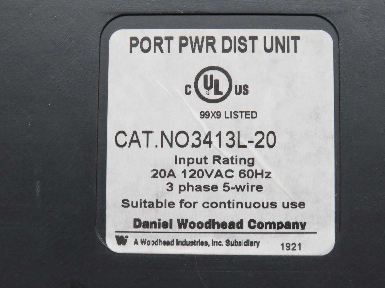 WOODHEAD 130138-0096 3413L-20 THREE-PHASE MULTIPLE OUTLET BOX NEMA 5-20 DUPLEX WITH FLIP LIDS TOGGLE - ELECTRICAL COMPONENTS