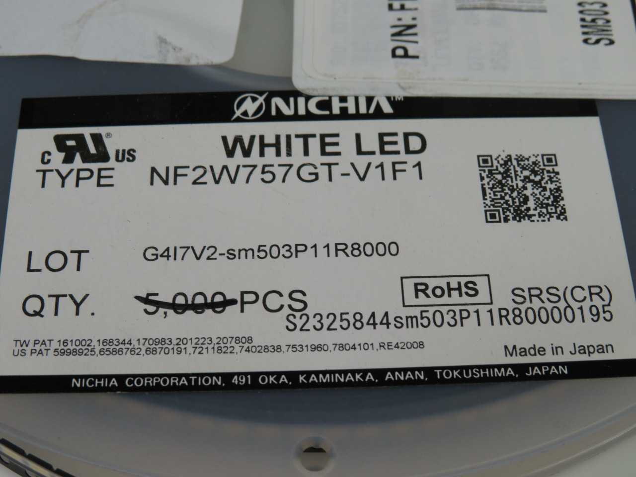 LOT OF 4400 NICHIA FLX-001-0640 NF2W757GT-V1F1 MID POWER WHITE LED CHIP WITH DATA SHEET T171473 - LIGHTING